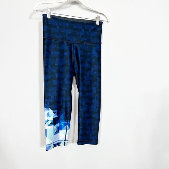 WITH Peloton Leggings Womens Large 7/8  Blue Printed Activewear Compression - Picture 1 of 8